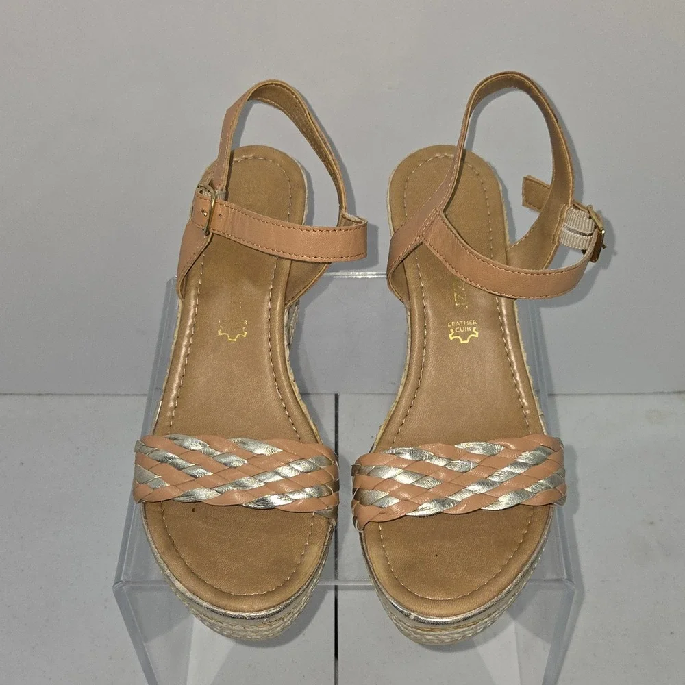 Marco Tozzi Tan Leather Espadrille Wedge Sandals Women 38 AC739